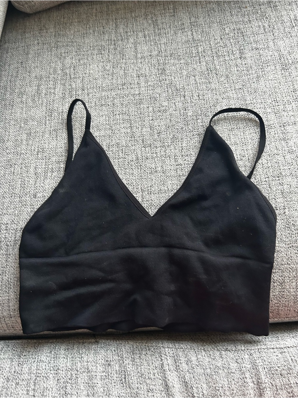 Free People Black Ribbed V-Neck Crop Top